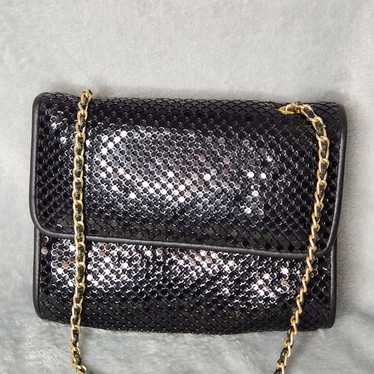 Vintage Whiting Davis Black Metal Mesh Small Cros… - image 1