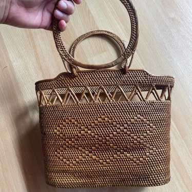 Vintage woven wicker hand purse - image 1