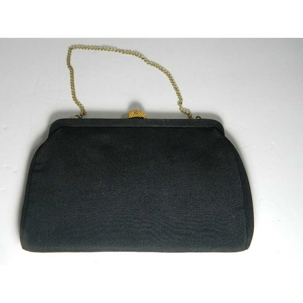 Vintage Black Hinged Evening Bag/Clutch w/Gold Ch… - image 1