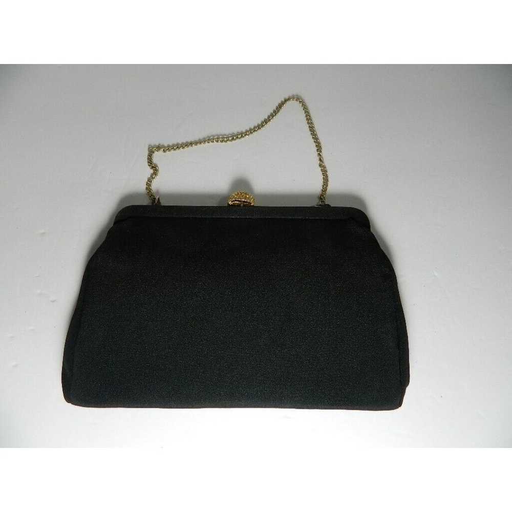 Vintage Black Hinged Evening Bag/Clutch w/Gold Ch… - image 2