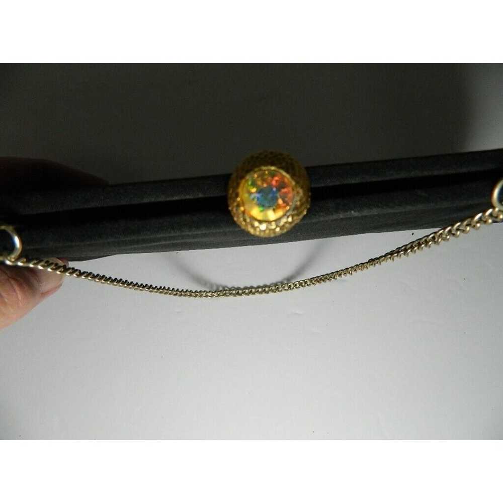 Vintage Black Hinged Evening Bag/Clutch w/Gold Ch… - image 3