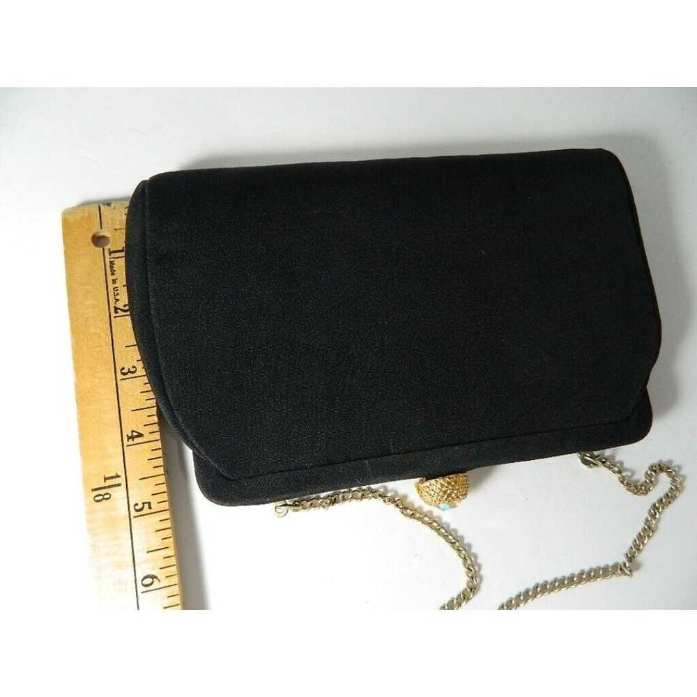 Vintage Black Hinged Evening Bag/Clutch w/Gold Ch… - image 4