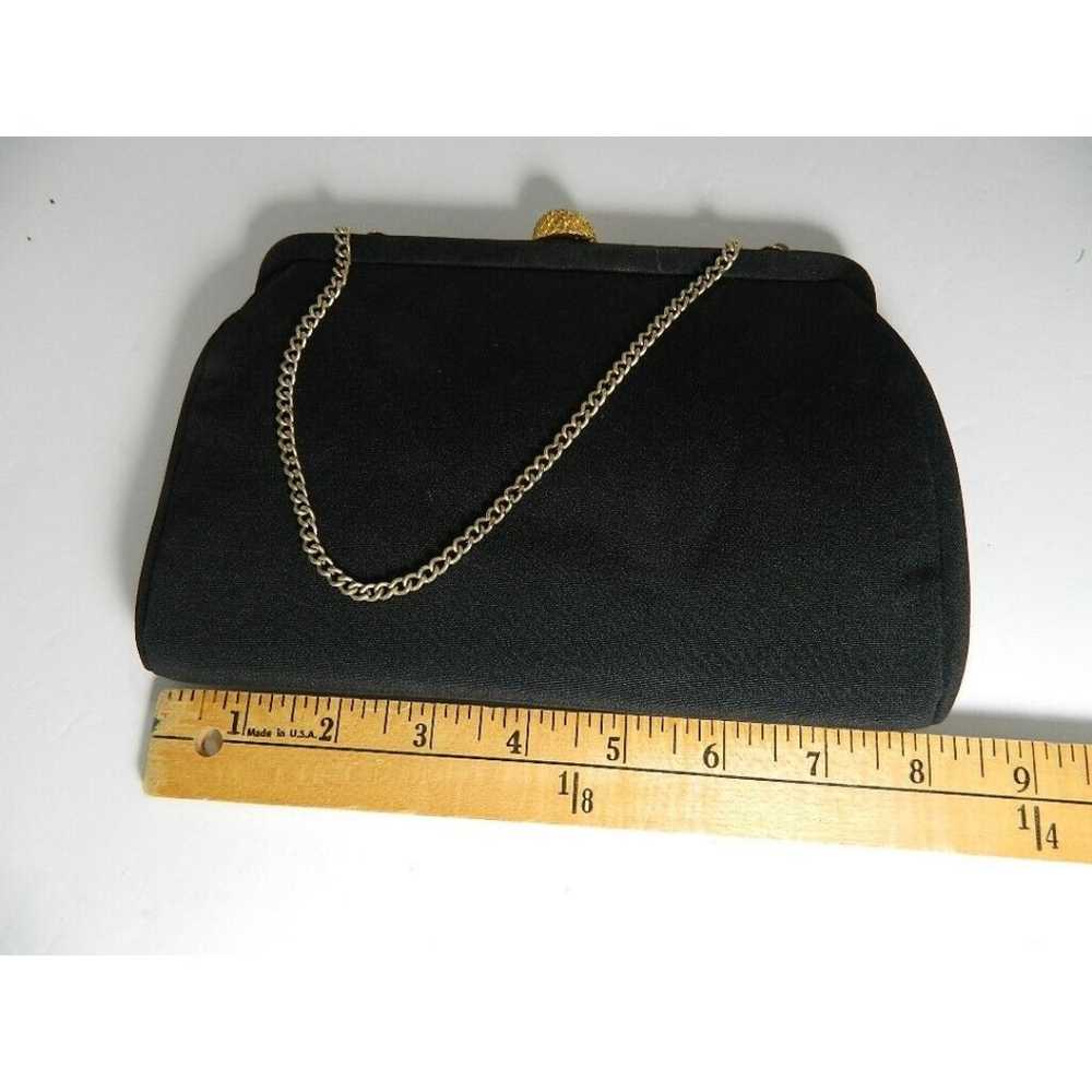 Vintage Black Hinged Evening Bag/Clutch w/Gold Ch… - image 5