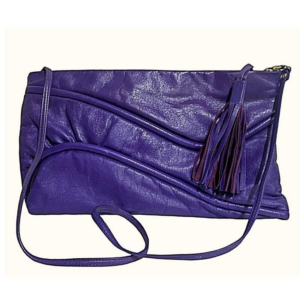 Vintage Purse 80s Purple Clutch Crossbody Faux Le… - image 3