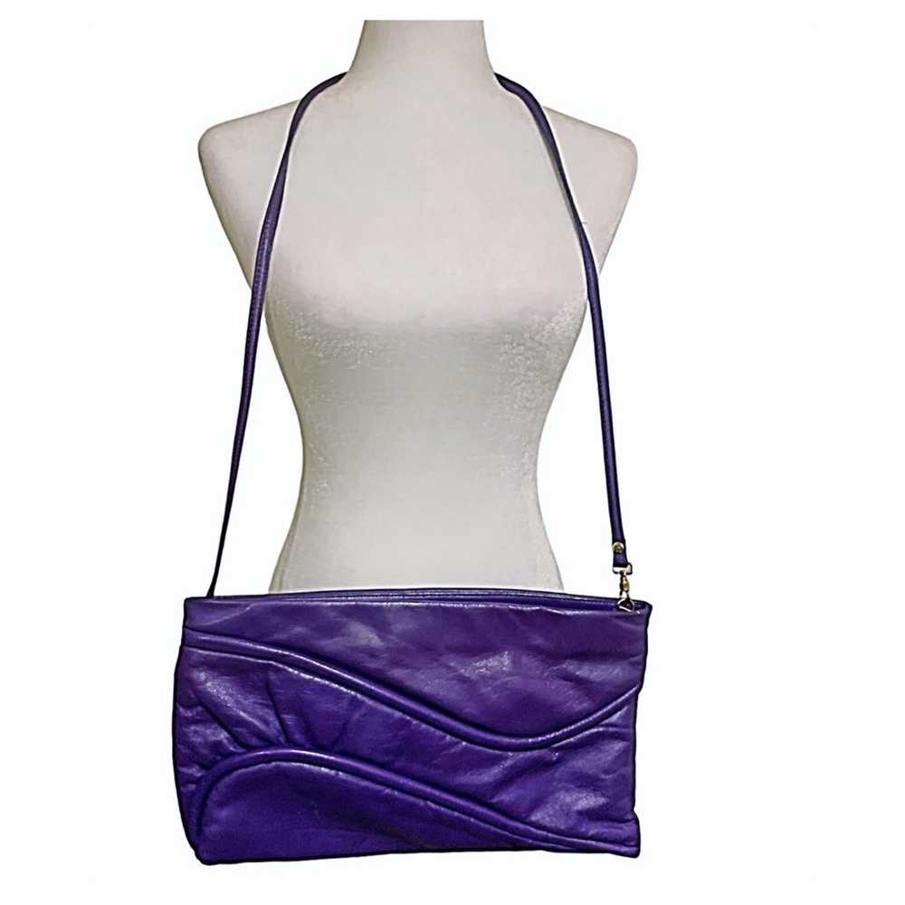 Vintage Purse 80s Purple Clutch Crossbody Faux Le… - image 6