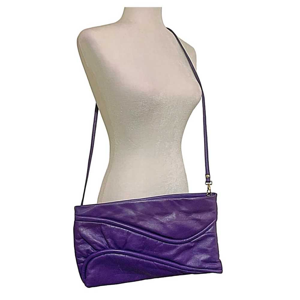 Vintage Purse 80s Purple Clutch Crossbody Faux Le… - image 8