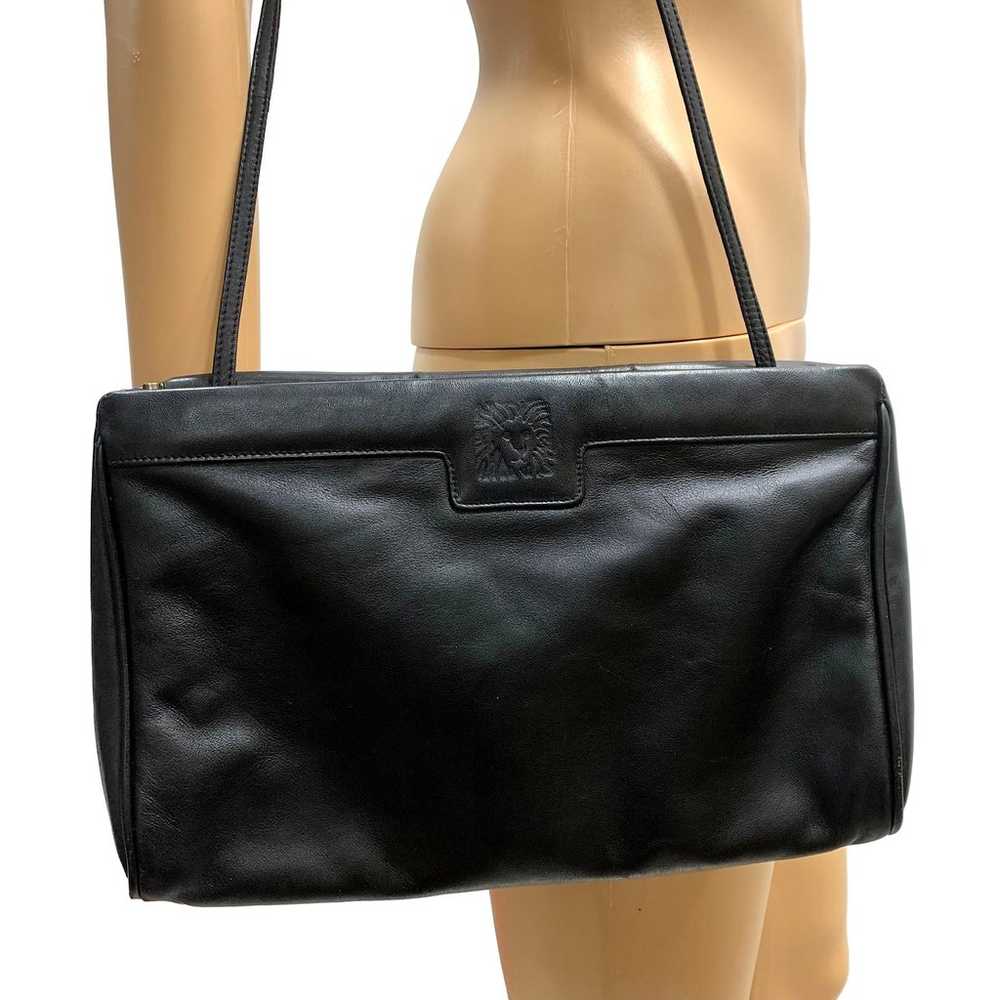 70s 80s Anne Klein Black Leather Shoulder Bag w L… - image 1