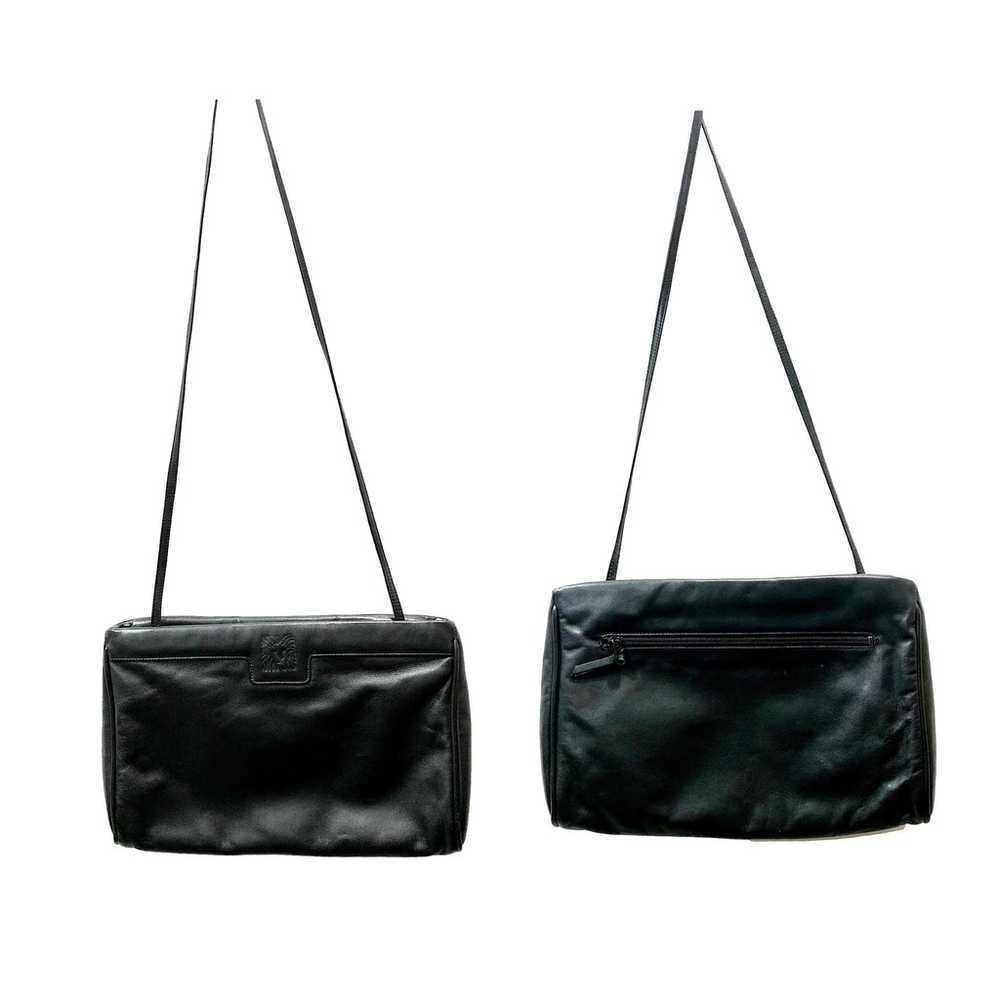 70s 80s Anne Klein Black Leather Shoulder Bag w L… - image 5