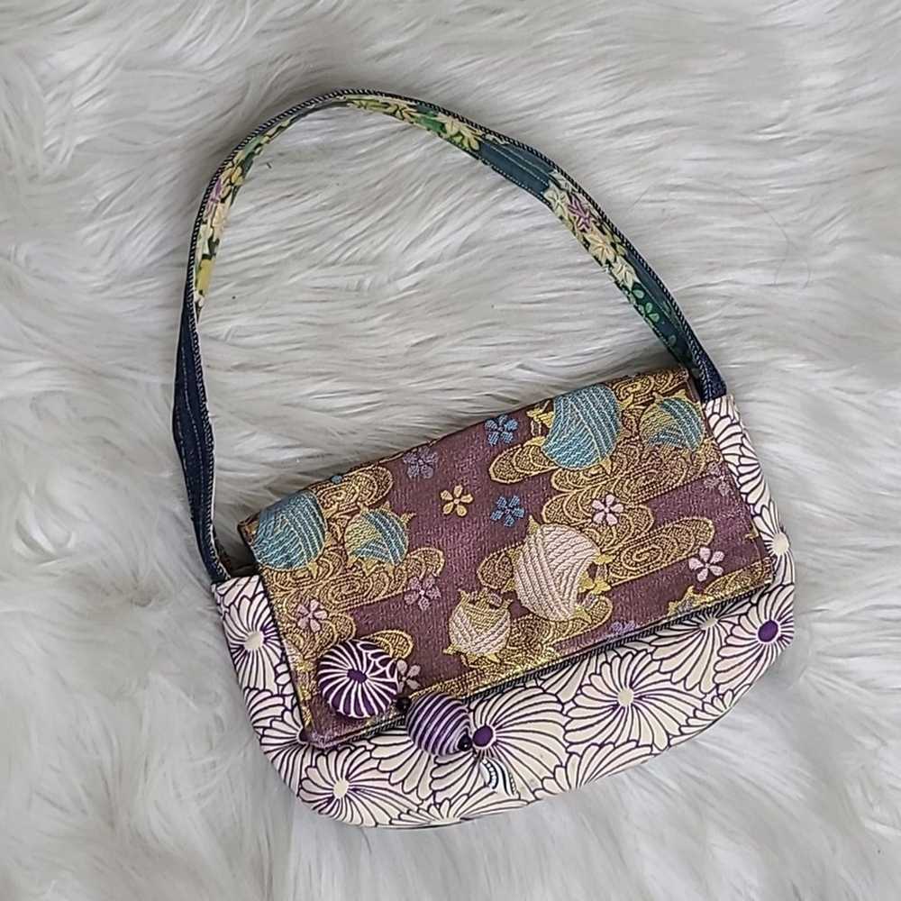 Mini Purse Shoulder Bag Blue Denim Floral Print C… - image 1