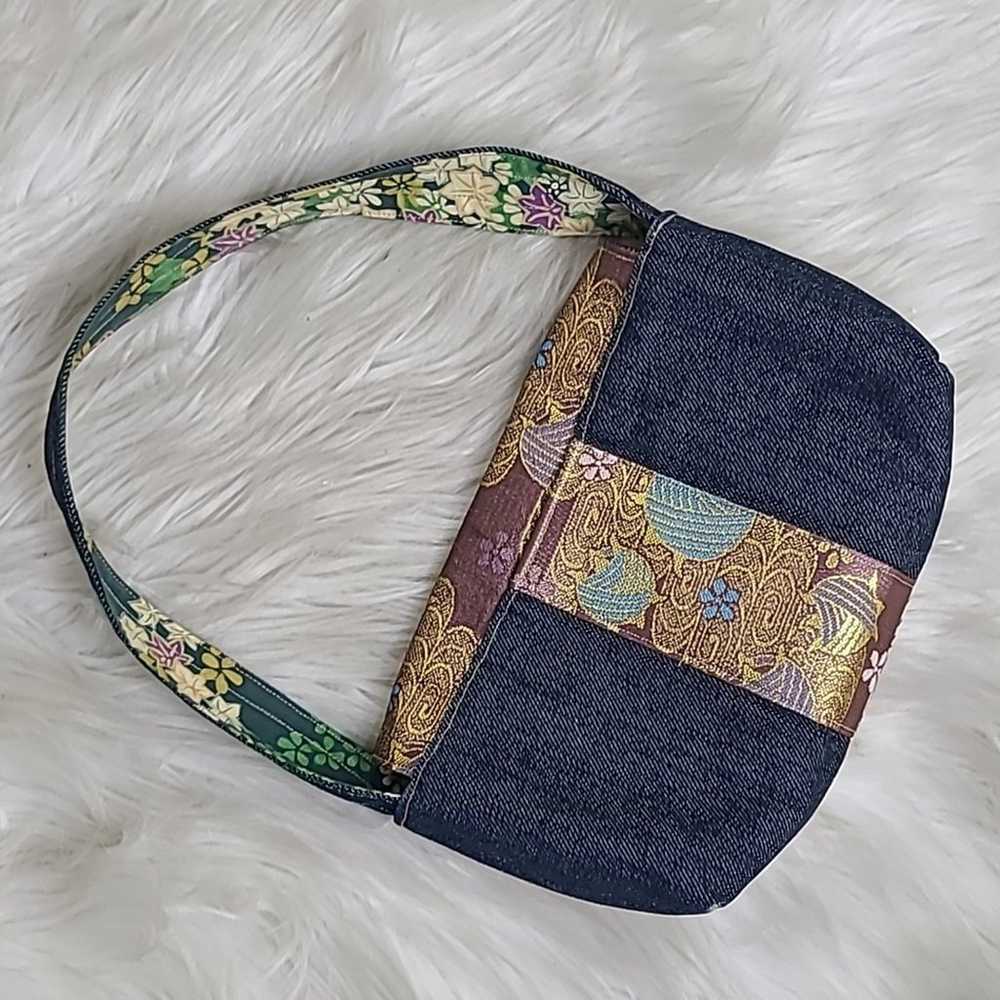 Mini Purse Shoulder Bag Blue Denim Floral Print C… - image 3