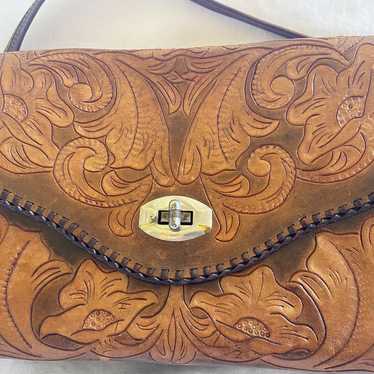 Vintage 70s/80s hand carved leather purse - image 1