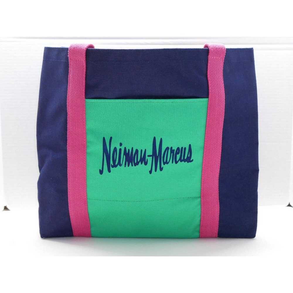 Vintage Neiman Marcus Tote Bag Blue Mint Pink Col… - image 1