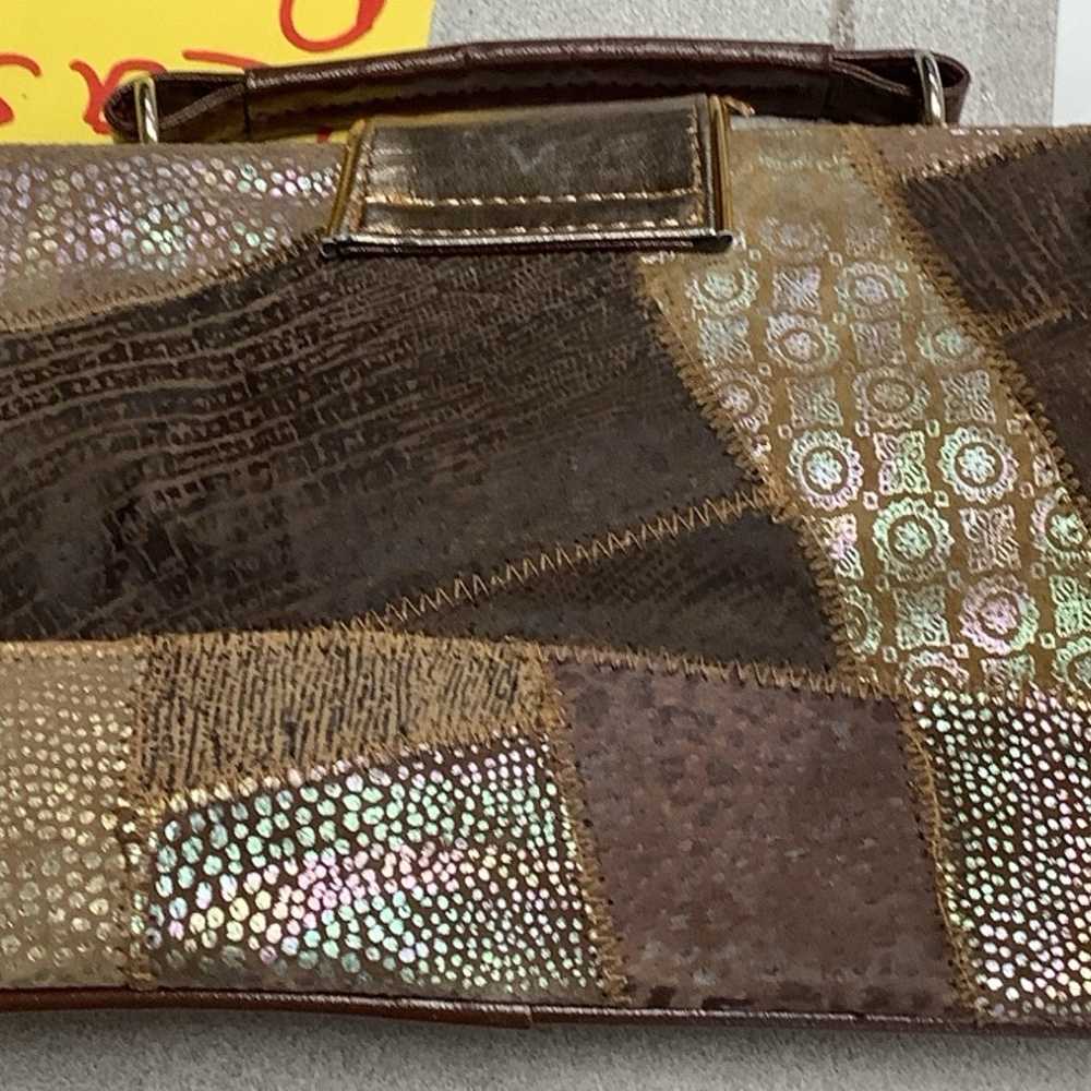 Vintage AGACCI metallic leather patchwork satchel… - image 4