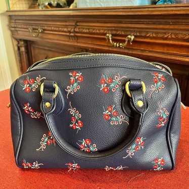 Blue floral vintage leather handbag