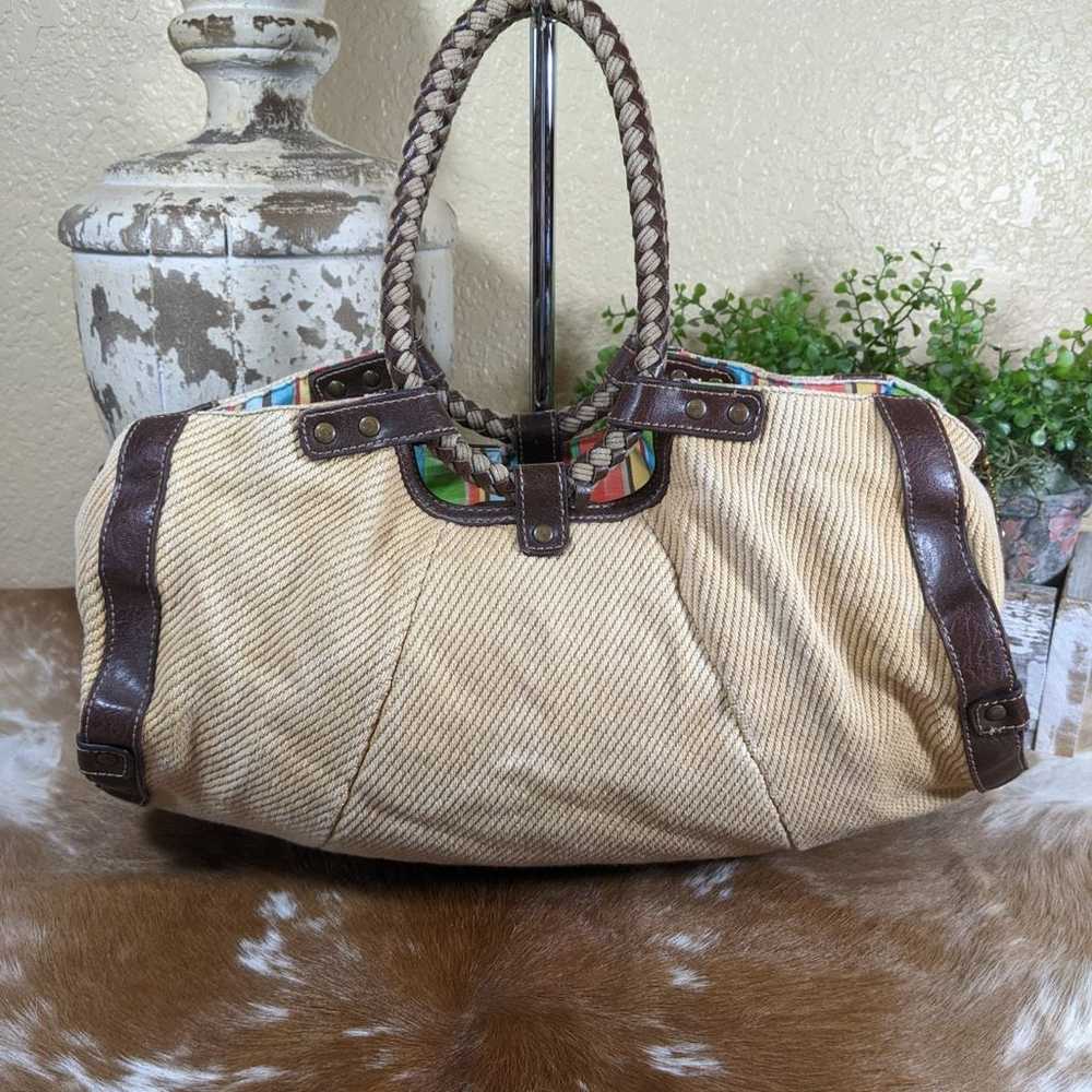 Vintage Fossil Corduroy Leather Trim Satchel Cros… - image 1