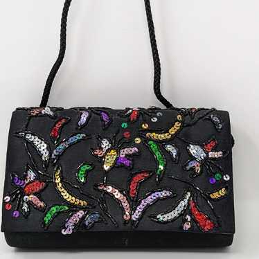 La Regale Black Beaded Evening Bag Crossbody Purse - image 1