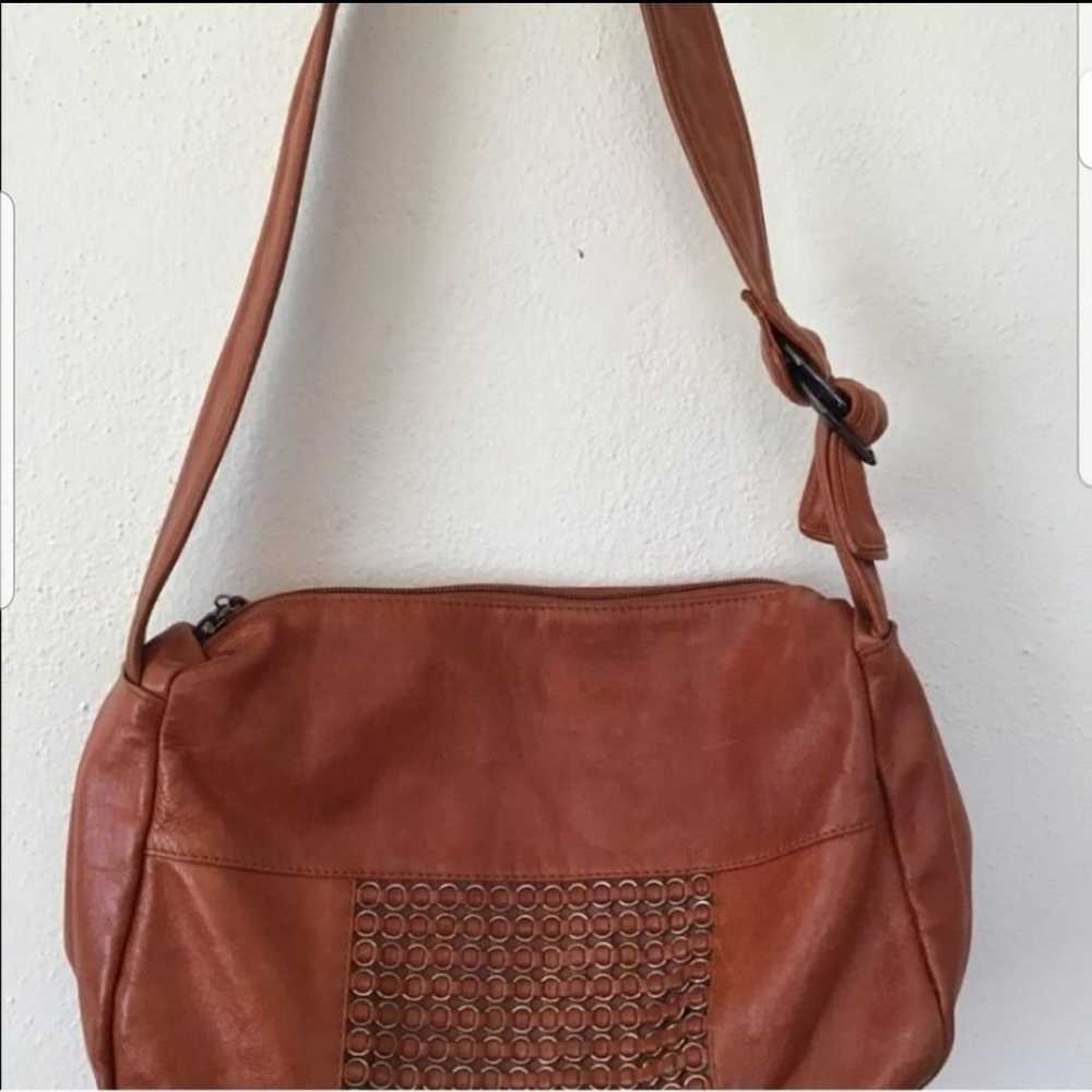 Cognac Faux Leather Shoulder Bag - image 2