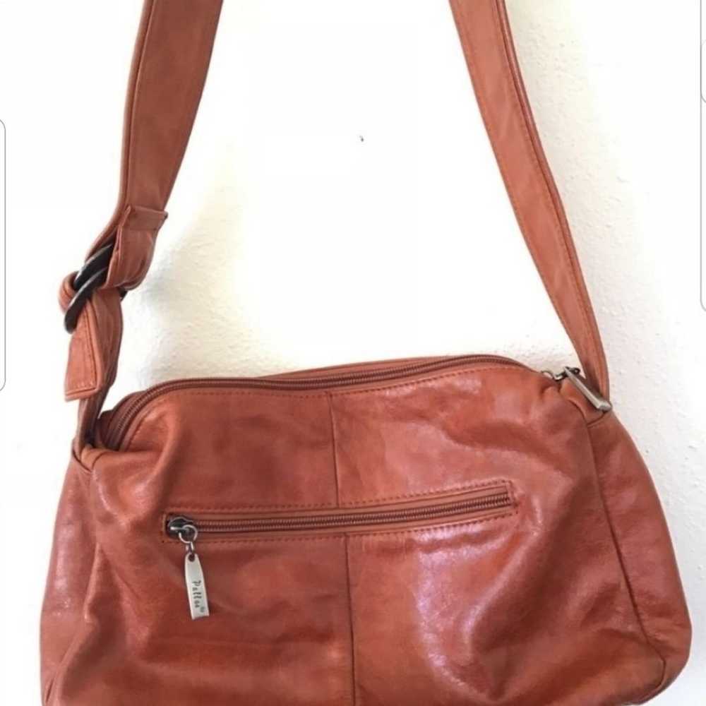 Cognac Faux Leather Shoulder Bag - image 3