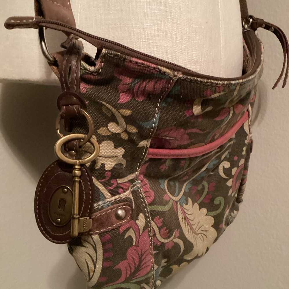 Vintage Fossil Womens Crossbody Bag Brown Pink Pa… - image 3