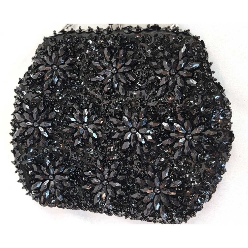 Vintage Beaded Evening Hand Bag Clutch Purse Blac… - image 2