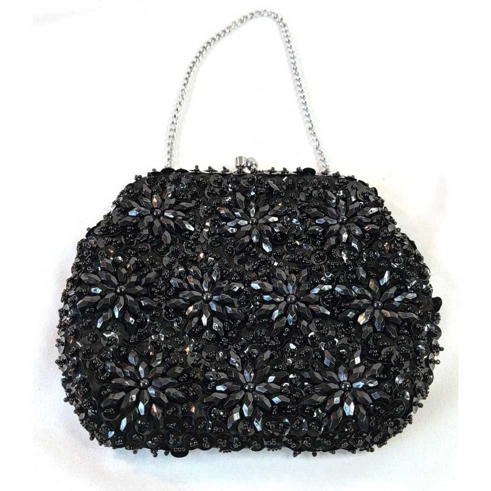 Vintage Beaded Evening Hand Bag Clutch Purse Blac… - image 3