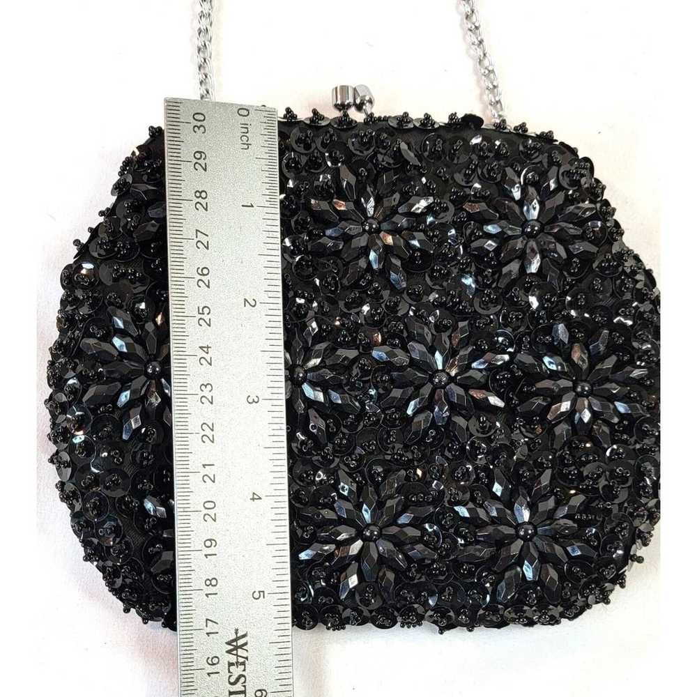 Vintage Beaded Evening Hand Bag Clutch Purse Blac… - image 7