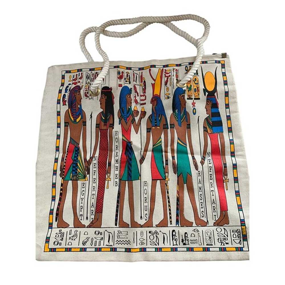 Vintage Egyptian Canvas Tote Bag Nefertiti Ramses… - image 1