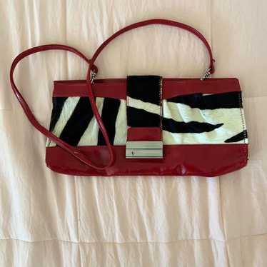 Cecconi Piero Zebra Calf Hair Handbag Satchel Animal Print Red Black sold White Italy