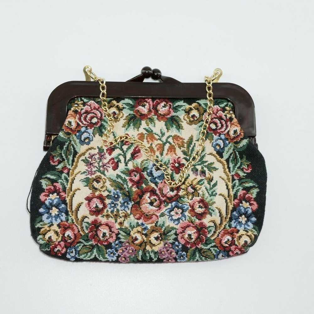 Vintage Fine Arts Bag Lucite Handle Tapestry Clut… - image 1