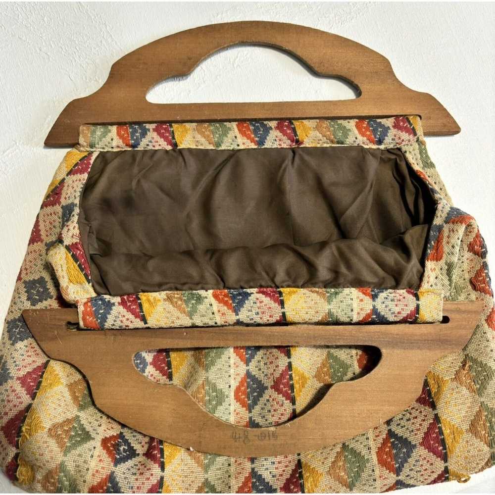 70s Vintage Handmade Bermuda Bag Purse Wood Handl… - image 3