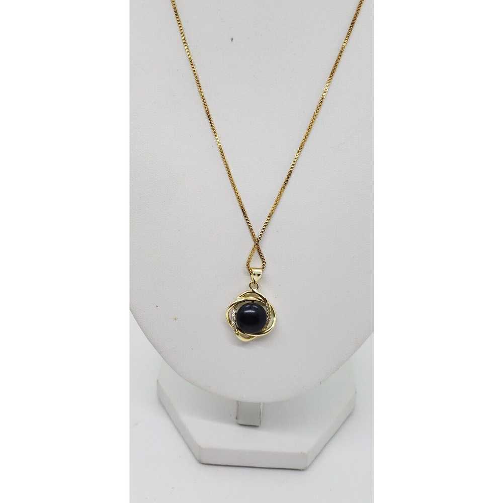 Large Black Real Pearl Necklace 18K Gold GP Genui… - image 3