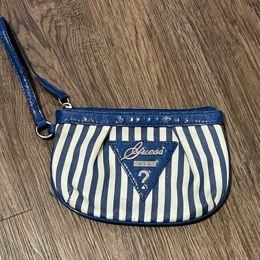 Vintage Guess Striped Wristlet Pouch Blue White W… - image 1