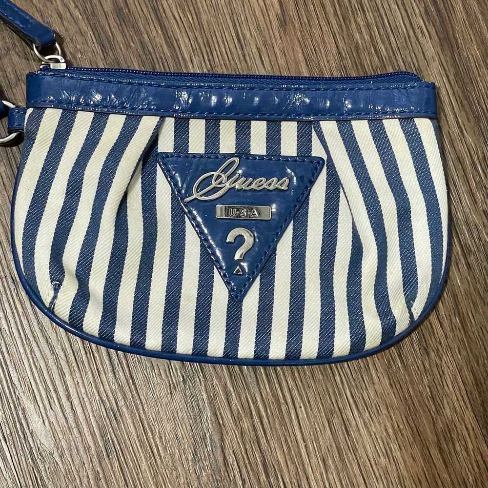 Vintage Guess Striped Wristlet Pouch Blue White W… - image 2