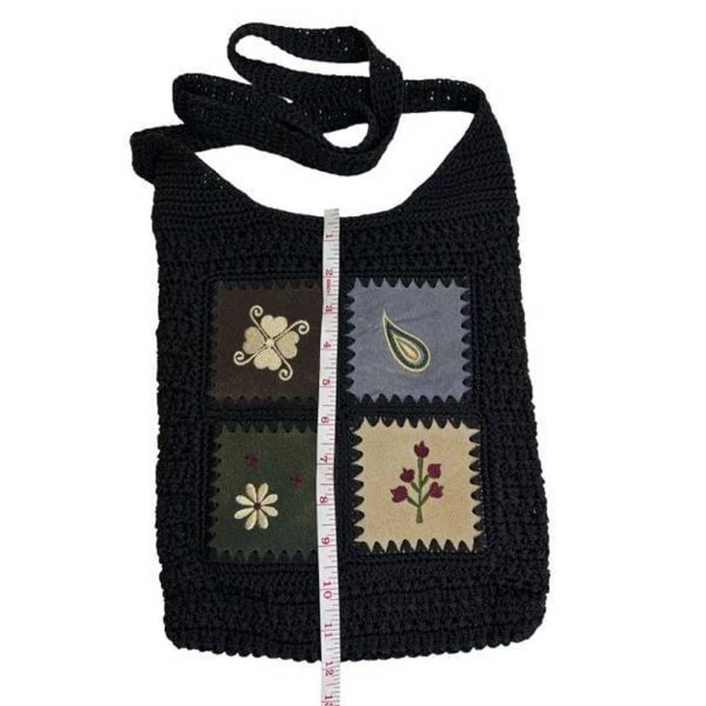 Vintage Crochet Black Hobo Crossbody Bag Leather … - image 12