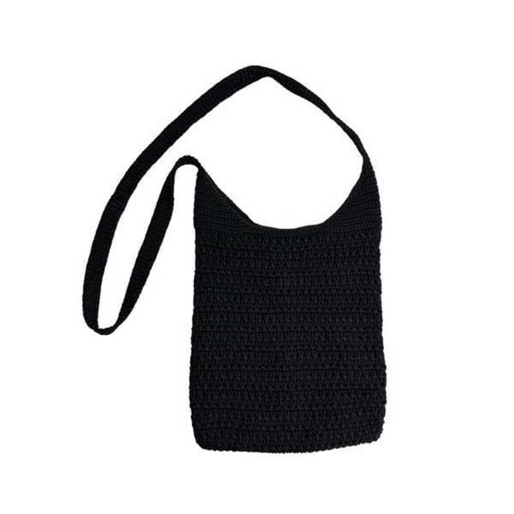 Vintage Crochet Black Hobo Crossbody Bag Leather … - image 3