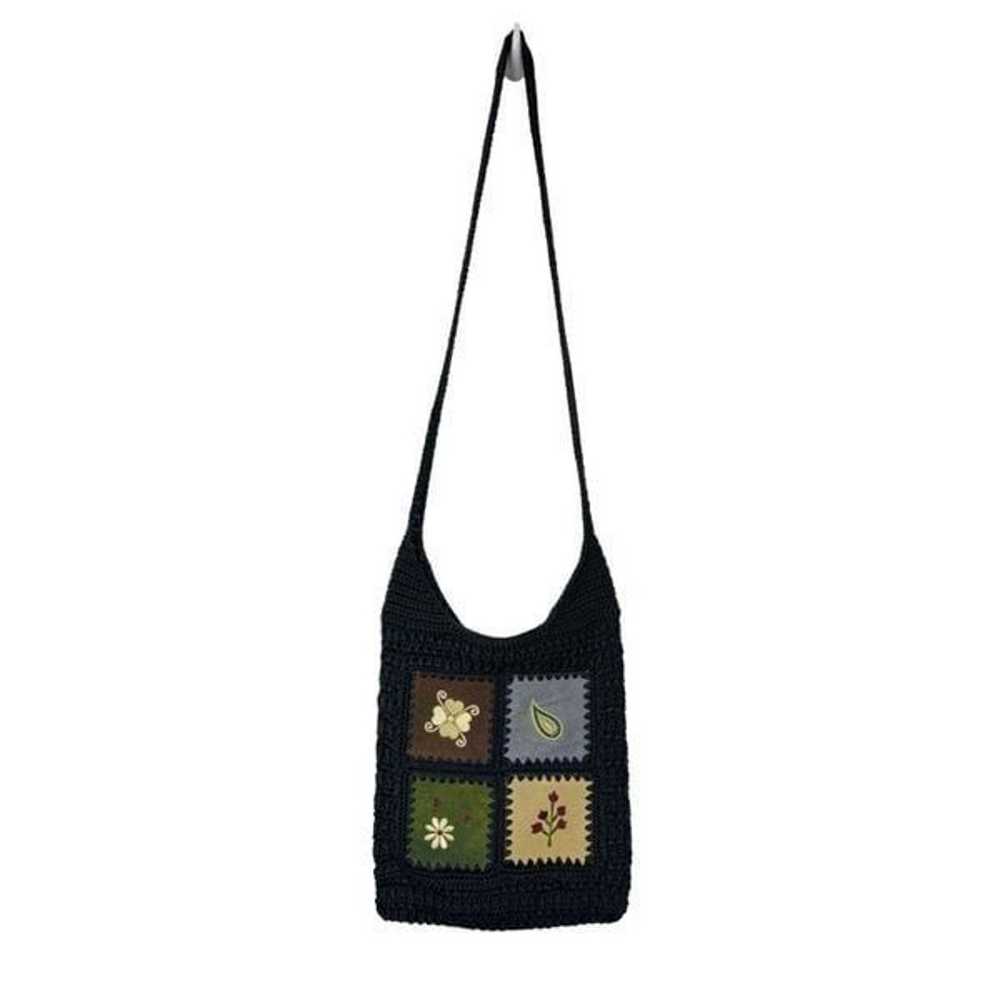 Vintage Crochet Black Hobo Crossbody Bag Leather … - image 5