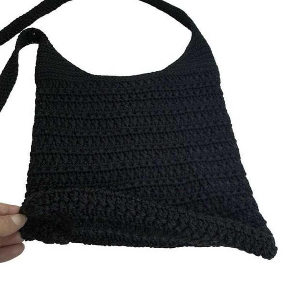 Vintage Crochet Black Hobo Crossbody Bag Leather … - image 7