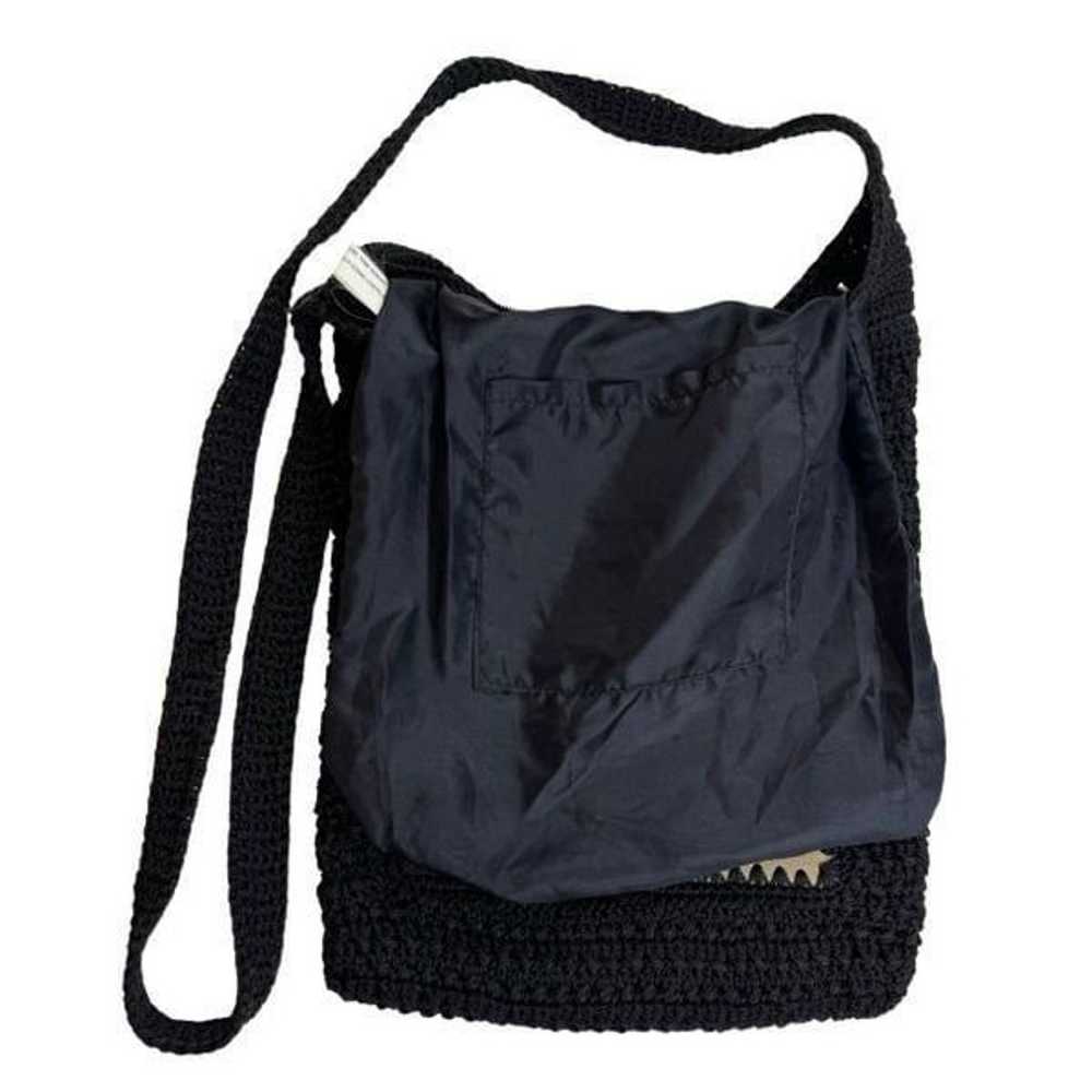 Vintage Crochet Black Hobo Crossbody Bag Leather … - image 8