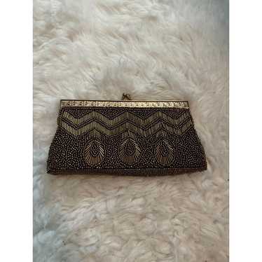 Vintage Bronze Beaded Handbag Clutch Purse - image 1