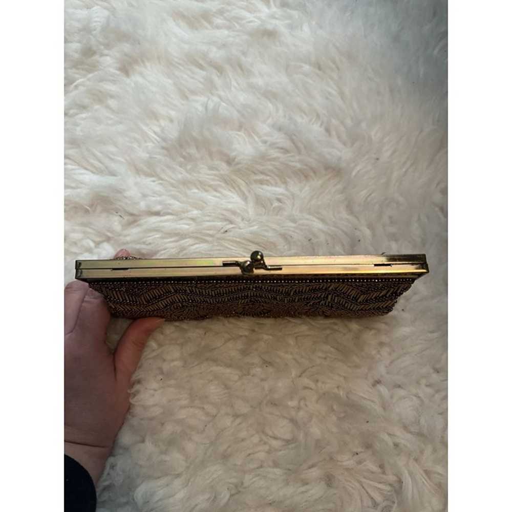 Vintage Bronze Beaded Handbag Clutch Purse - image 4