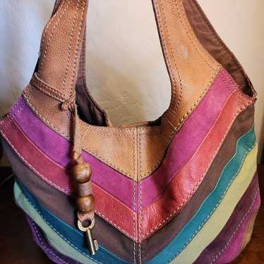 Vintage Fossil patchwork hobo suede purse bag - image 1