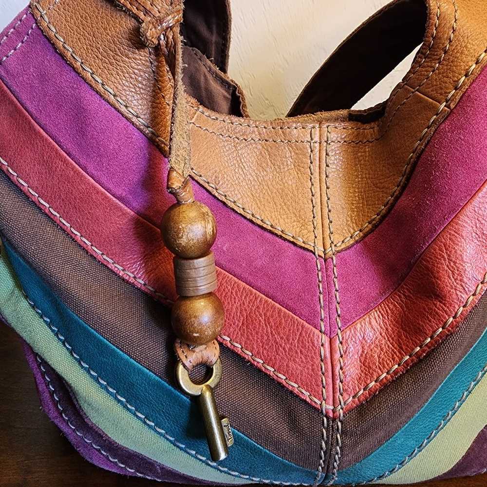 Vintage Fossil patchwork hobo suede purse bag - image 2