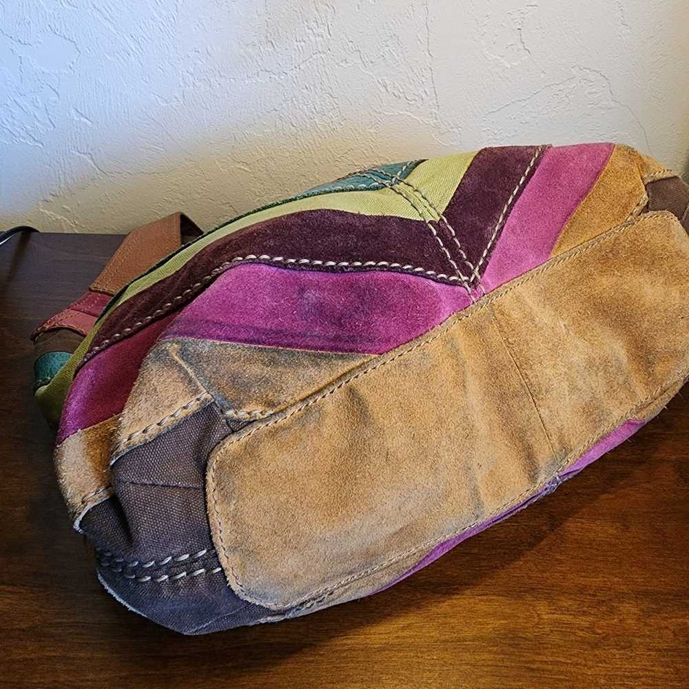 Vintage Fossil patchwork hobo suede purse bag - image 3