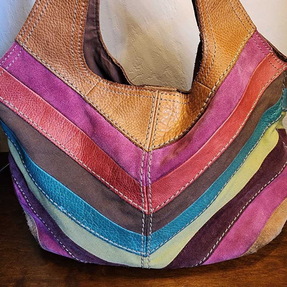 Vintage Fossil patchwork hobo suede purse bag - image 5