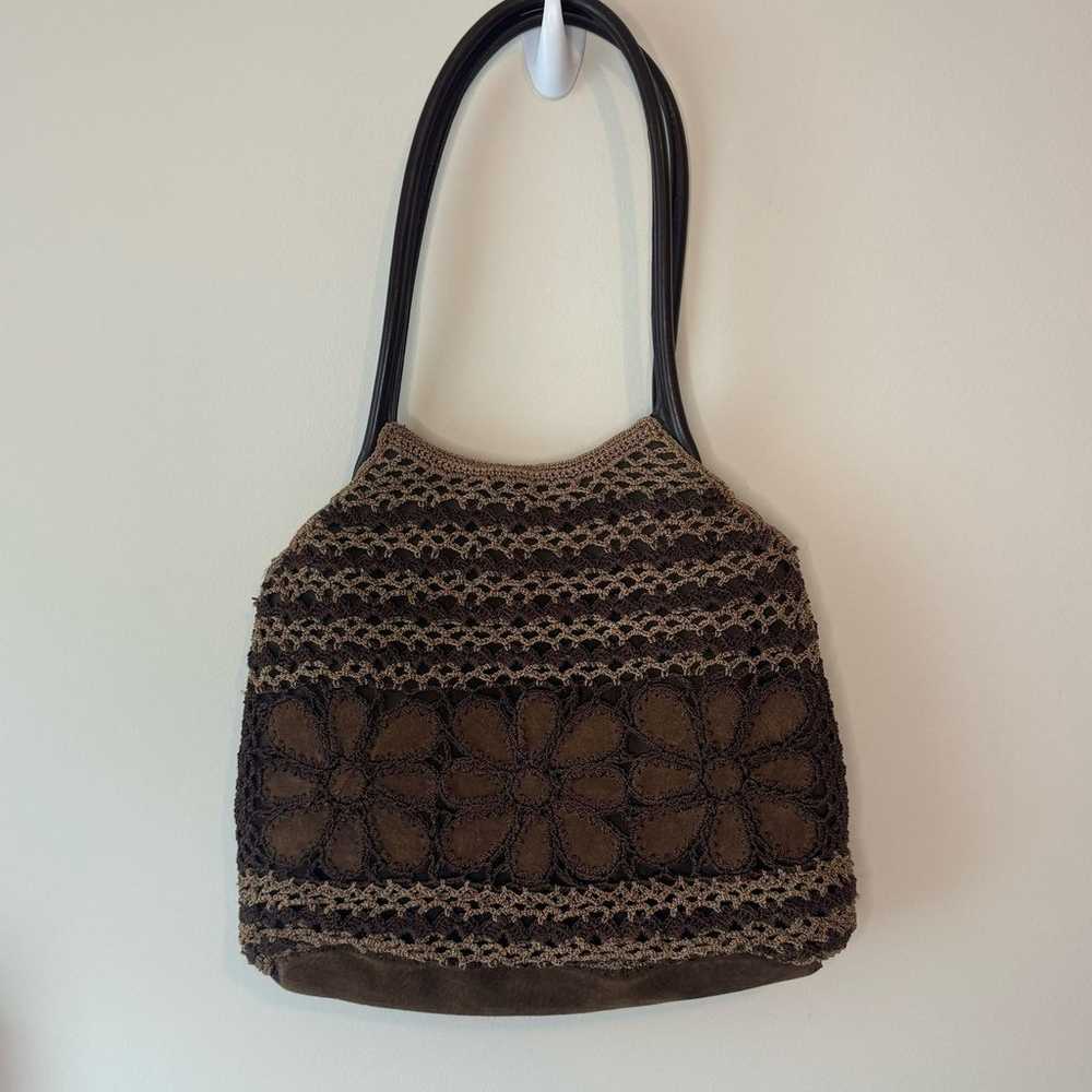 Vintage Nine West Crochet Shoulder Bag Purse Flow… - image 1