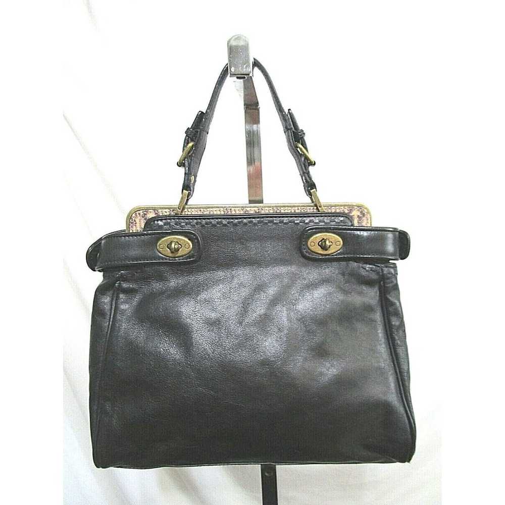 EUC! Talbots Black Leather & Snake Print Trim Fra… - image 1