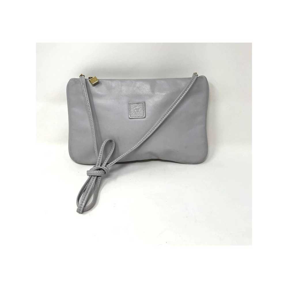 Vintage Anne Klein Gray Leather Clutch Crossbody … - image 1