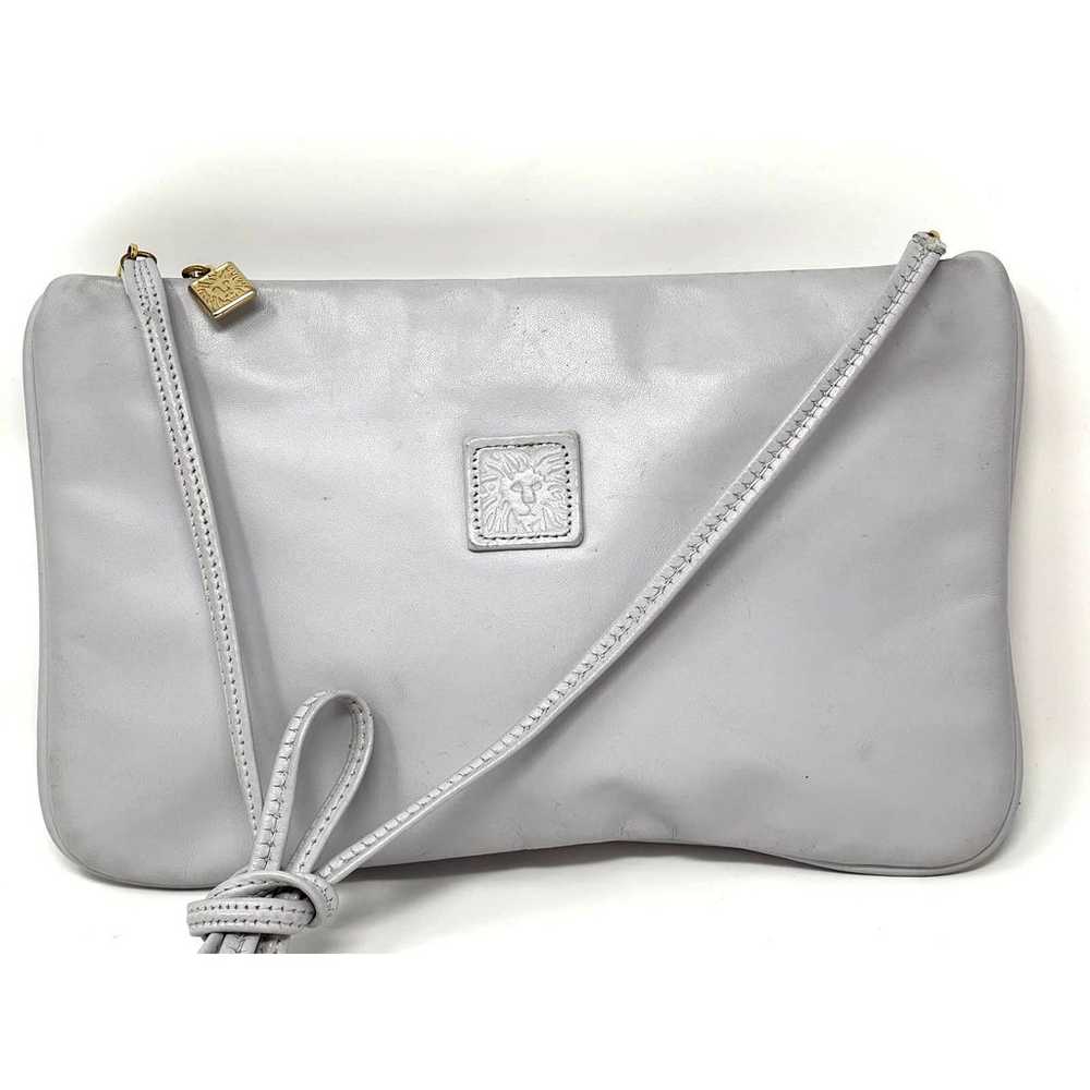 Vintage Anne Klein Gray Leather Clutch Crossbody … - image 2