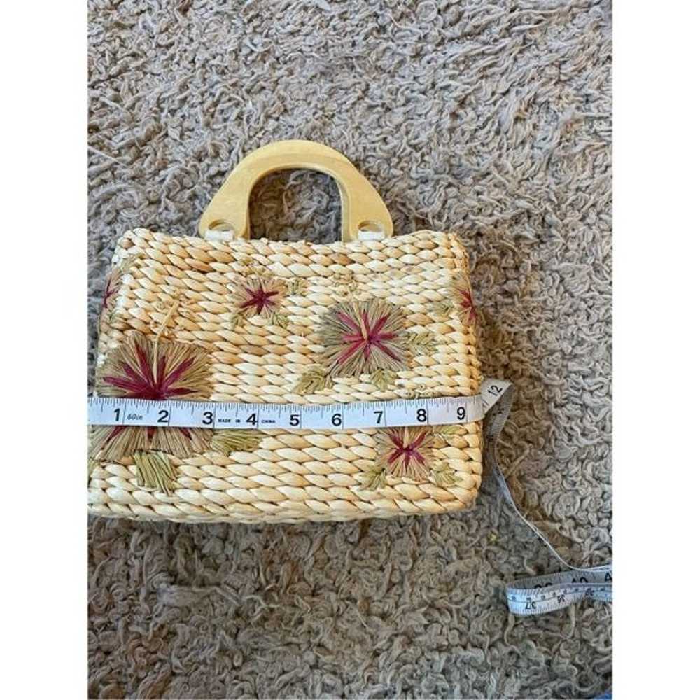 Vintage y2k wicker straw mini purse with embroide… - image 4