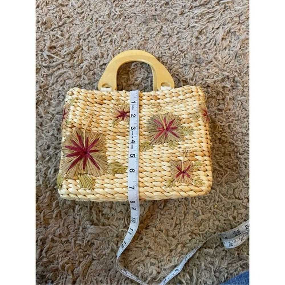 Vintage y2k wicker straw mini purse with embroide… - image 5